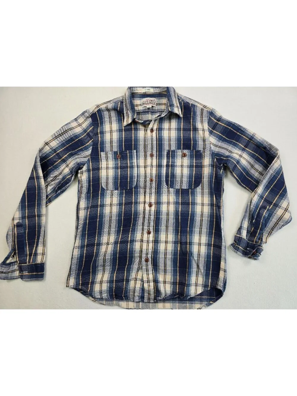 J Crew Mens S Mid Weight Flannel Plaid Shirt Blue & White Long Sleeve